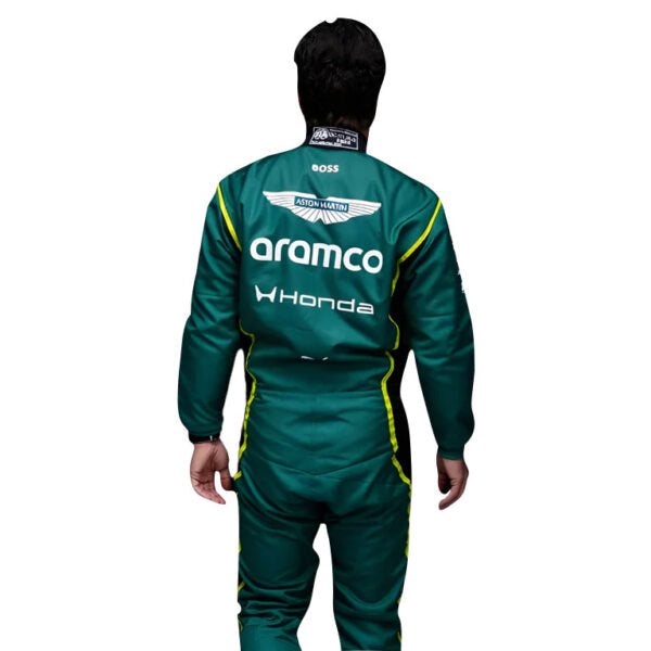 Close up of Aston Martin 2026 F1 suit fabric and stitching details