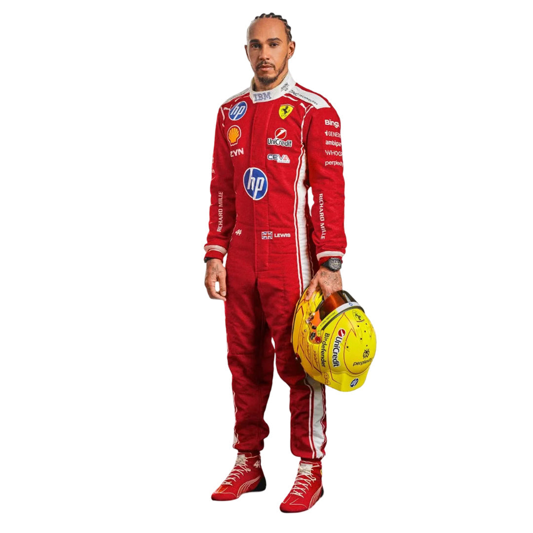 2026 Lewis Hamilton F1 racing suit inspired by the iconic Formula 1 Grand Prix design.