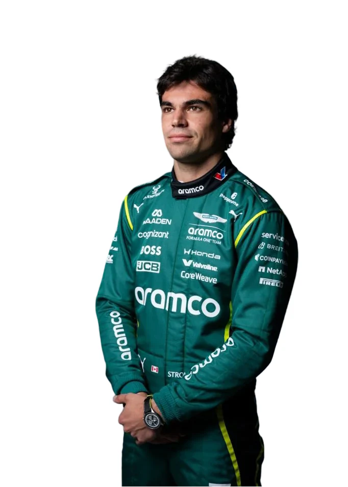 Rear view of Lance Stroll 2026 Aston Martin Formula 1 Racing Suit Replica
