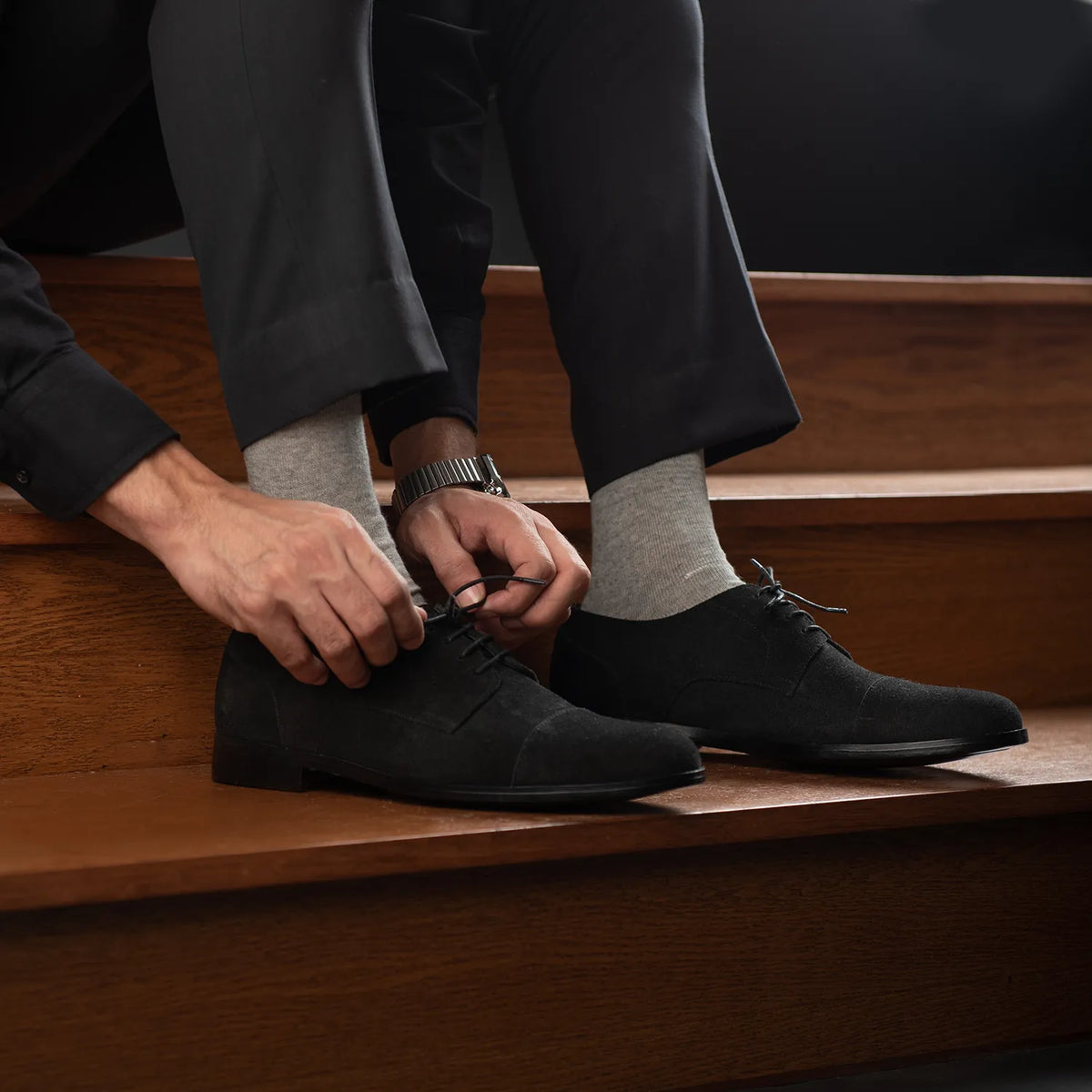 Attorney Derby Black Suede Leather Shoes - men's shoes in black suede leather, view 10