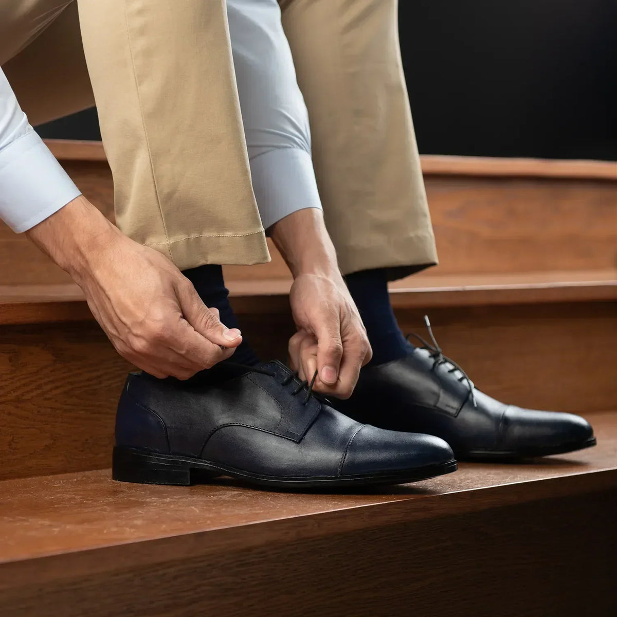 Attorney Derby Midnight Blue Leather Shoes - men's shoes in midnight blue genuine leather, view 10