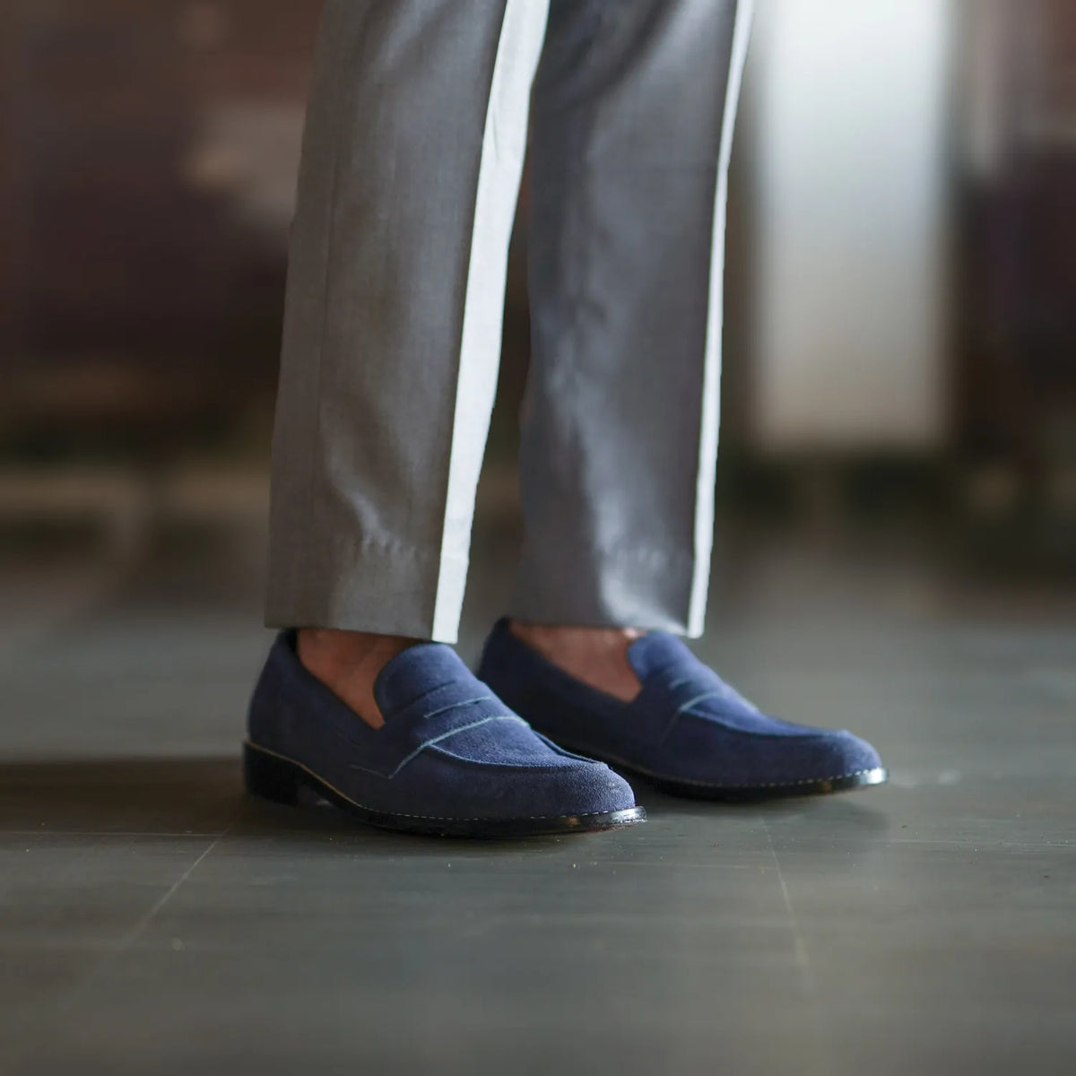 Baxton Blue Suede Leather Loafers - men's loafers in blue suede leather, view 9