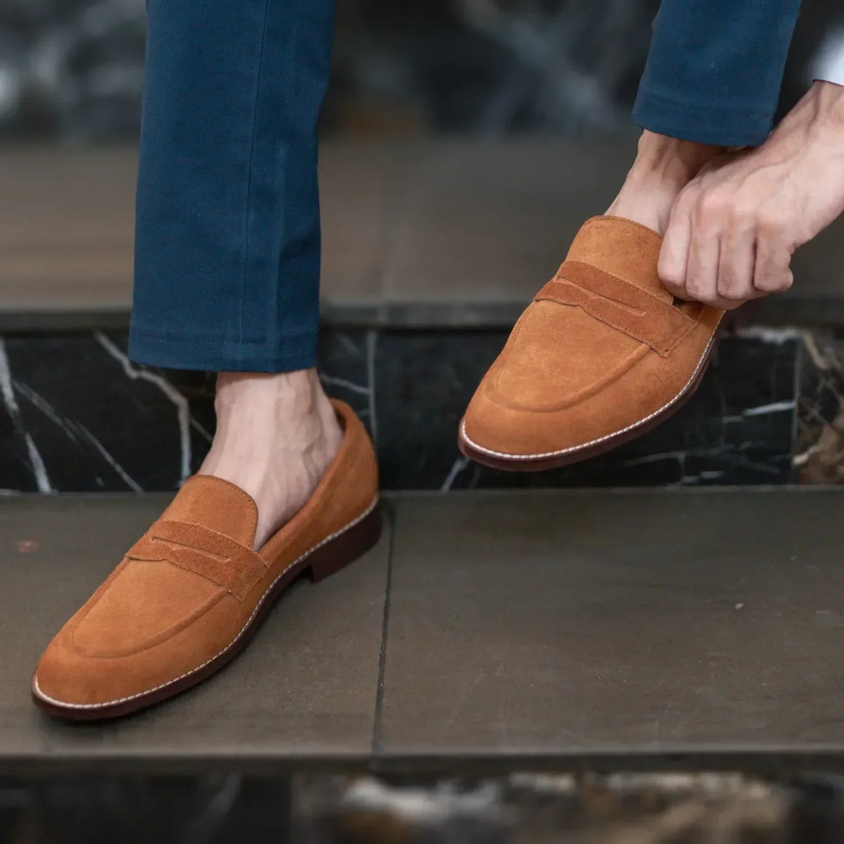 Baxton Brown Suede Leather Loafers - men's loafers in brown suede leather, view 10
