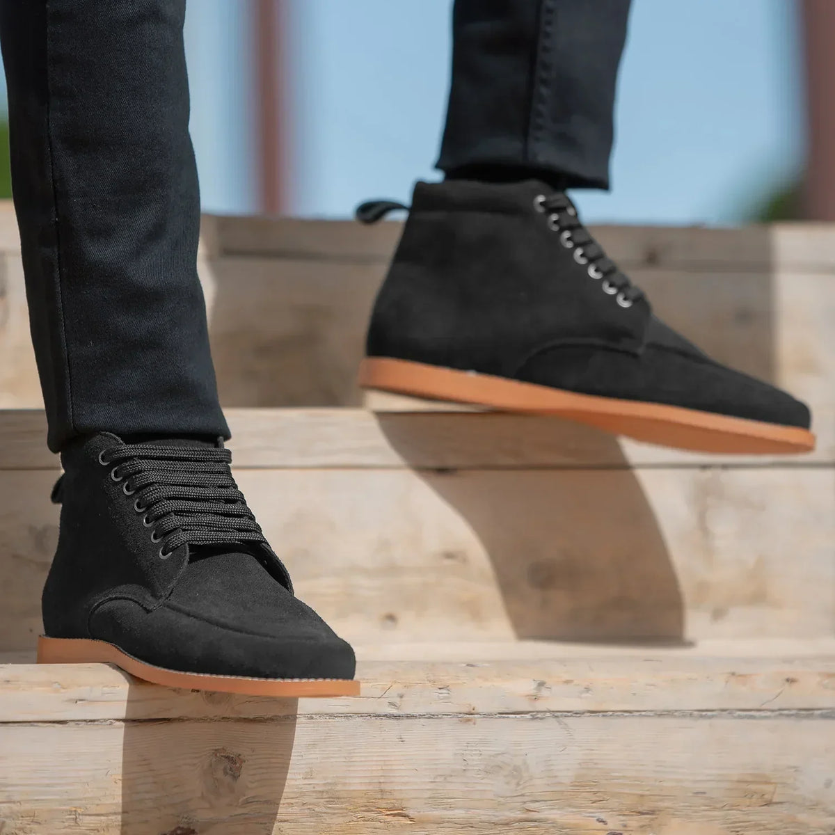 Bearman Moc Toe Black Suede Boots - men's boots in black suede leather, view 10