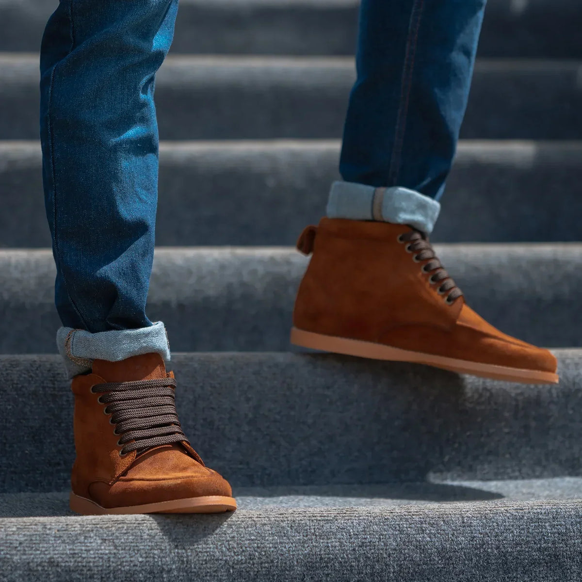 Bearman Moc Toe Brown Suede Boots - men's boots in brown suede leather, view 10