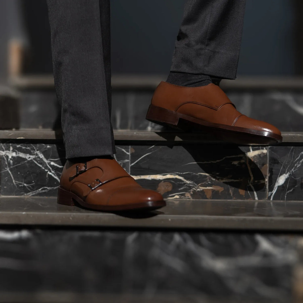 Boston Double Monk Strap Brown Leather Shoes - men's shoes in brown genuine leather, view 10