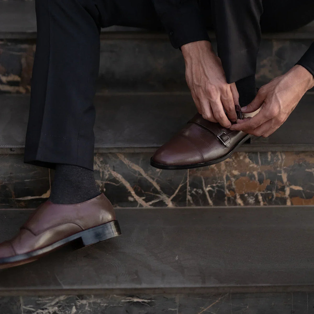 Boston Double Monk Strap Maroon Leather Shoes - men's shoes in maroon genuine leather, view 10