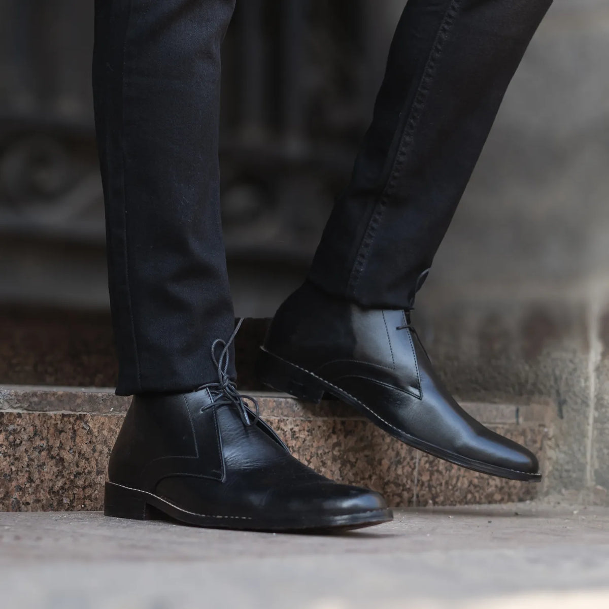 Corry Chukka Black Leather Boots - men's boots in black genuine leather, view 9