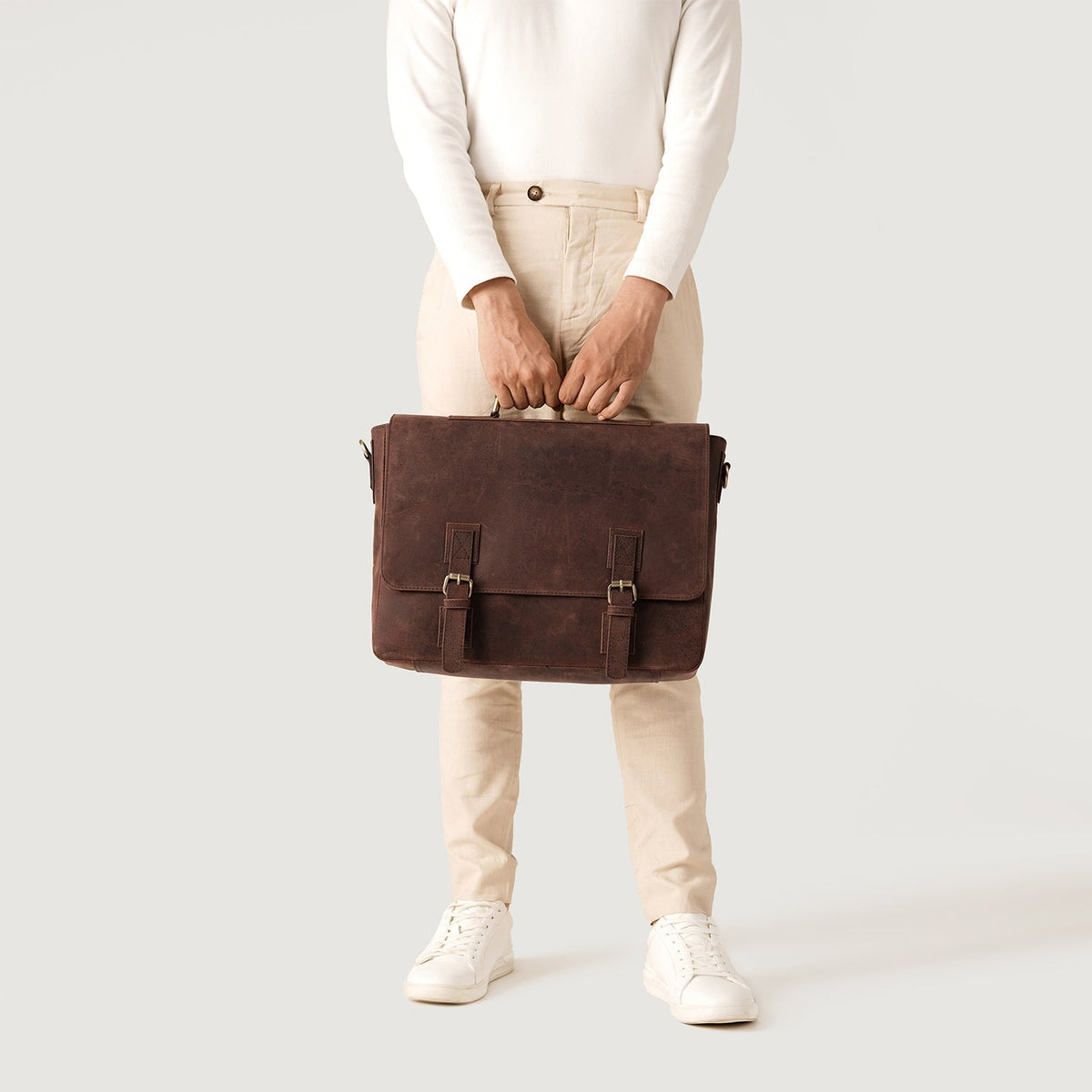 Brex Cristoph Vintage Distressed Brown Leather Messenger Bag - brown vintage distressed leather messenger bag, view 9