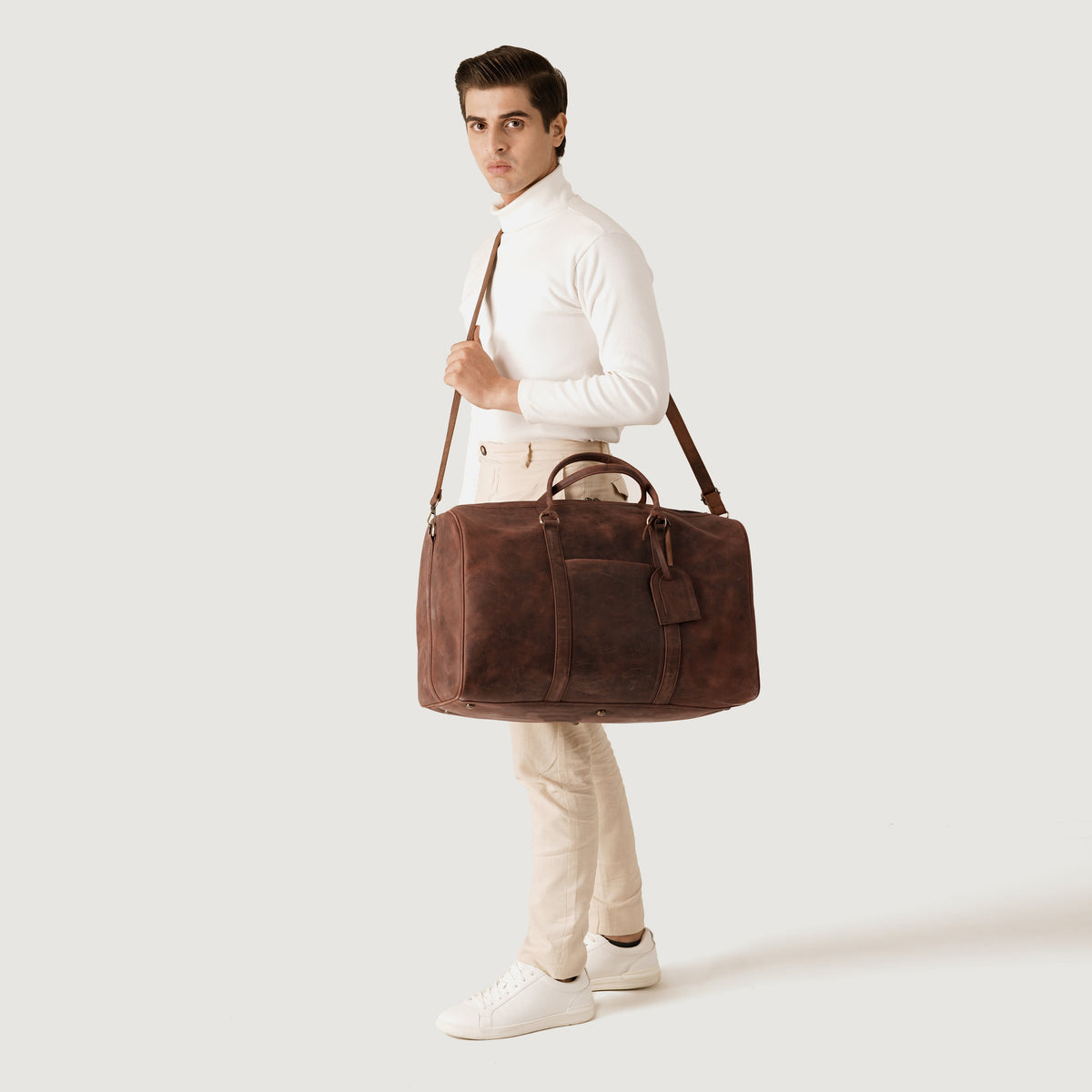 Brex Darrio Vintage Distressed Brown Leather Duffle Bag - brown vintage distressed leather duffle bag, view 8