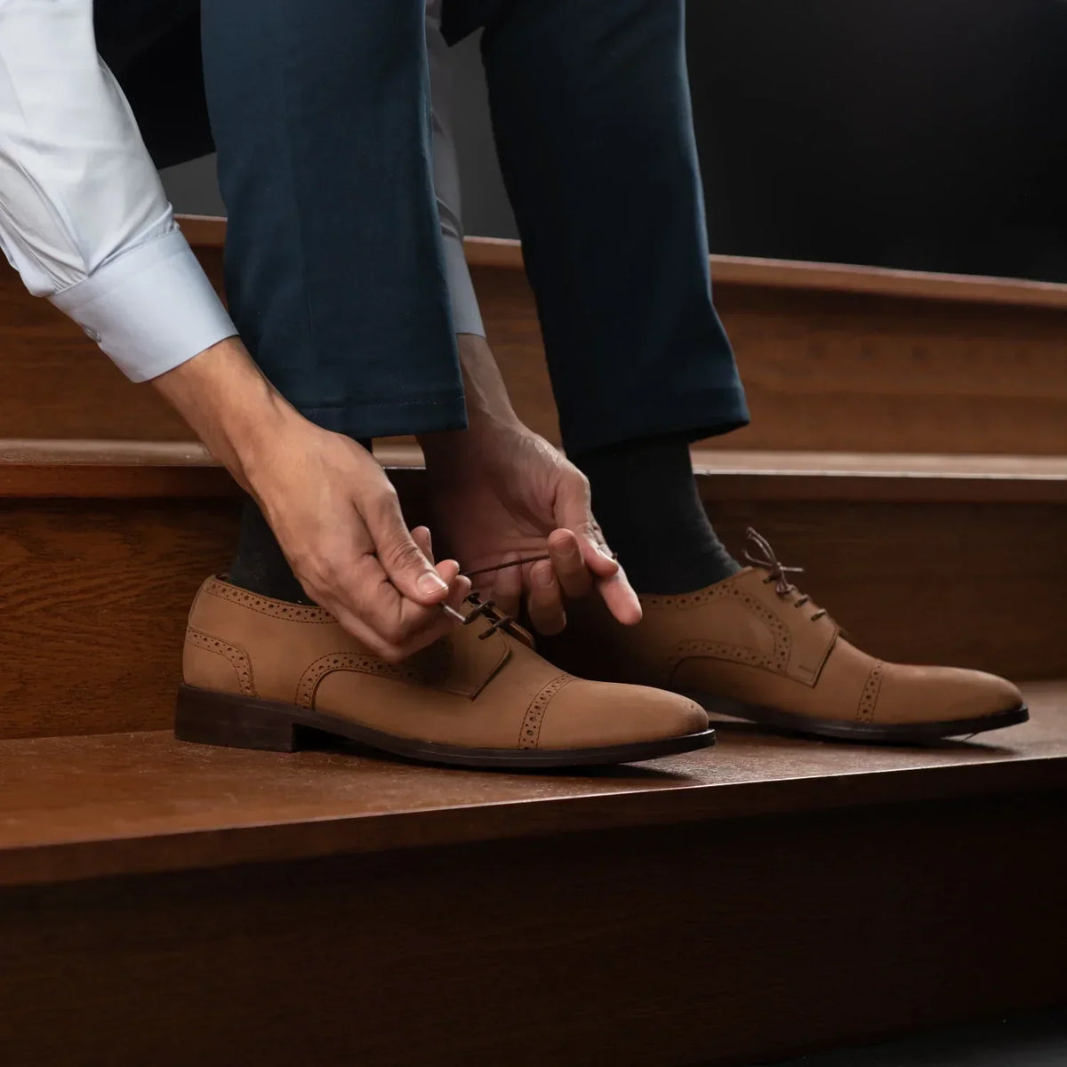 Dirk Brogues Derby Brown Nubuck Leather Shoes - men's shoes in brown nubuck leather, view 10