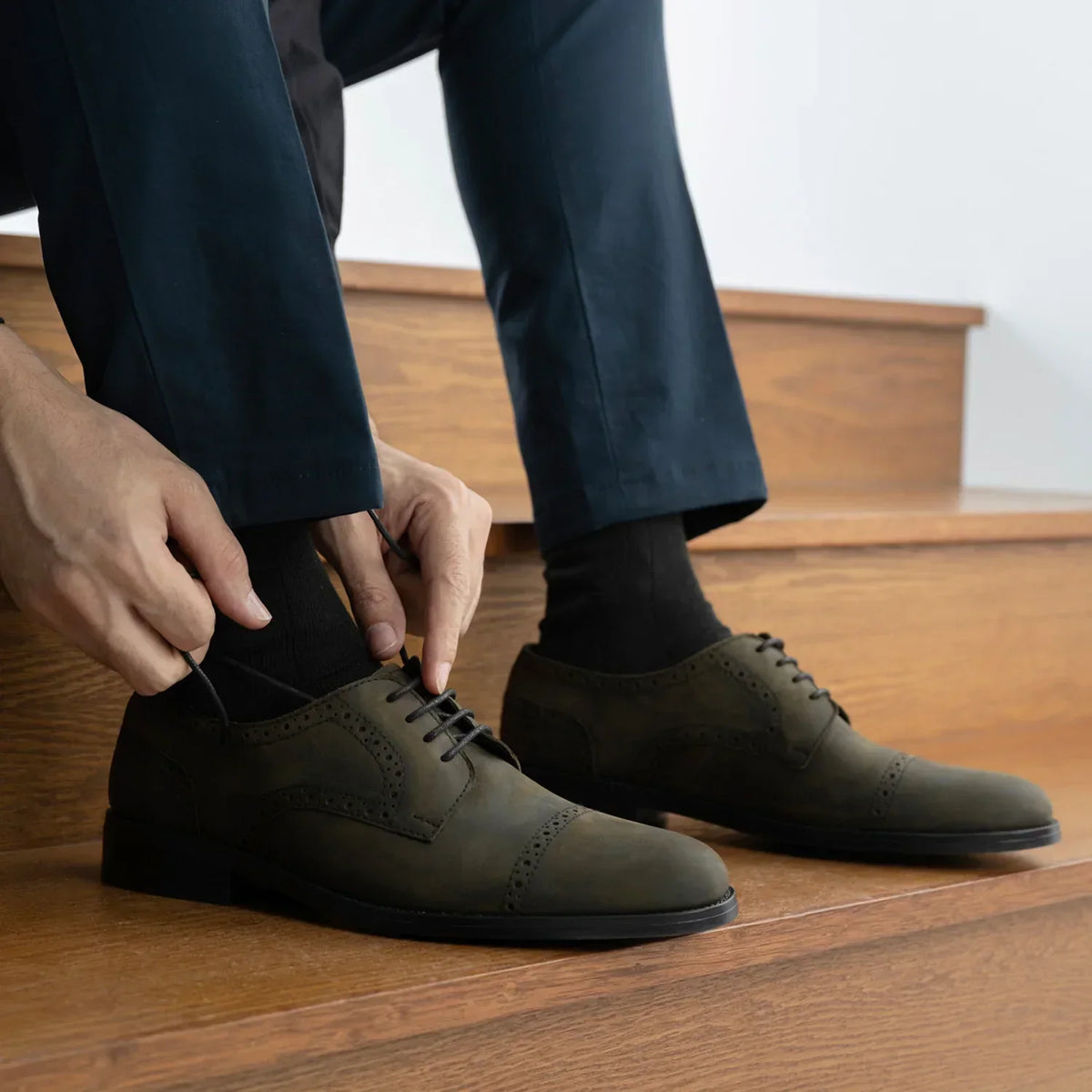 Dirk Brogues Derby Olive Oil Pullup Leather Shoes Rugged Sole - men's shoes in olive green pull-up leather, view 10