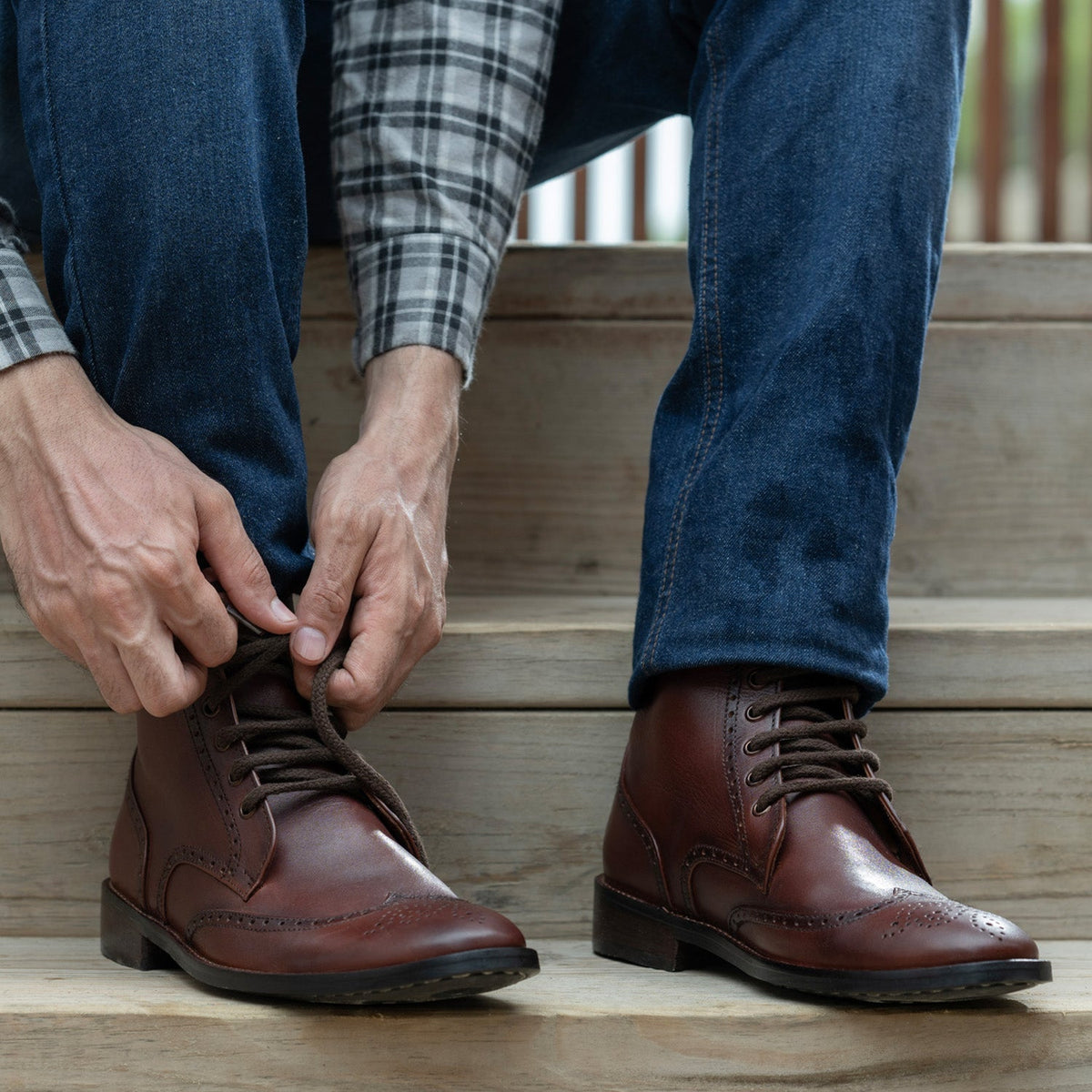 Duster Brogues Derby Brown Burnished Leather Boots Rugged Sole - men's boots in brown genuine leather, view 10