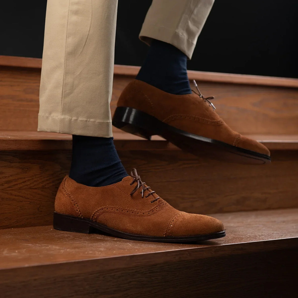 Greyson Brogues Oxford Brown Suede Leather Shoes - men's shoes in brown suede leather, view 10