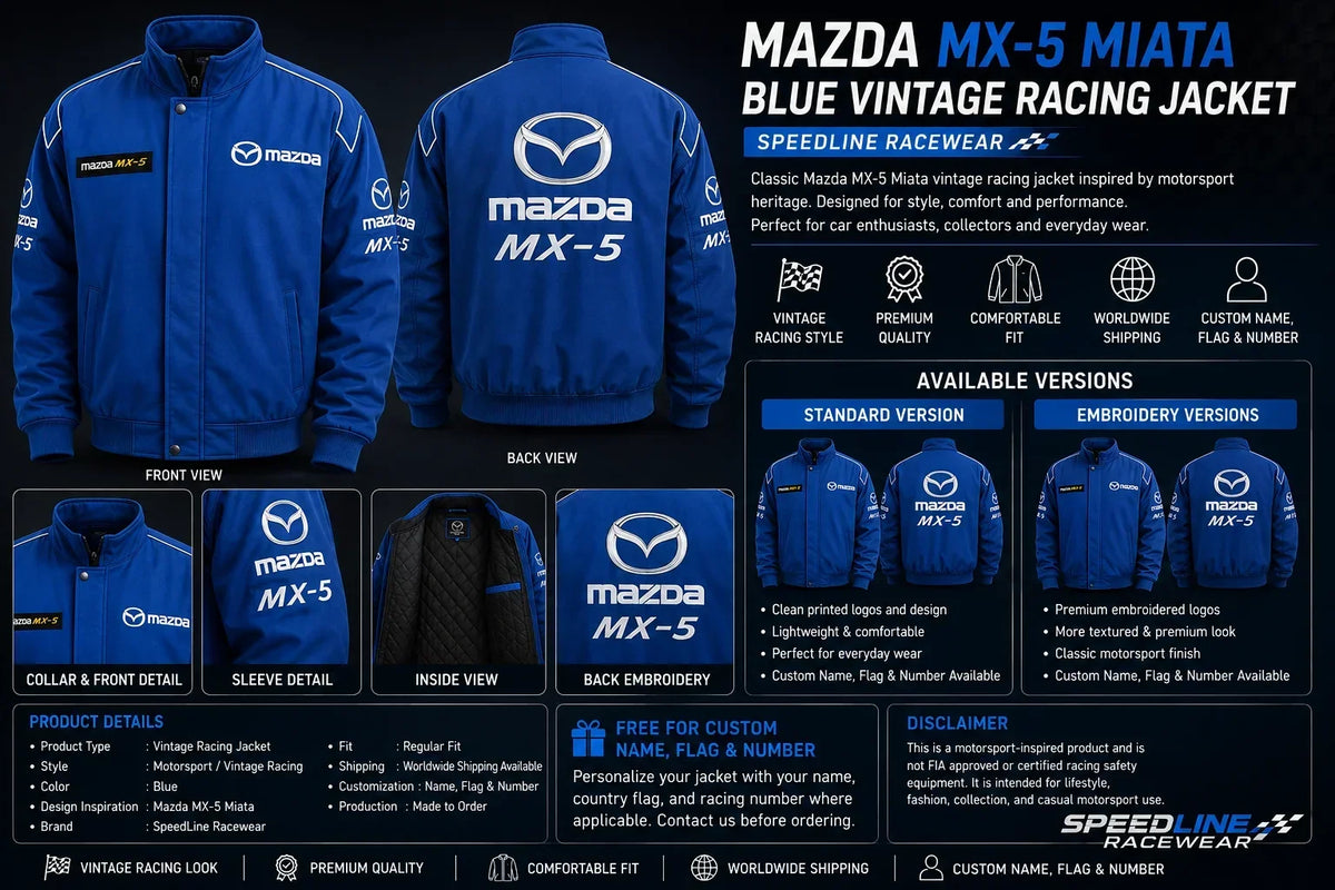 Brex Mazda MX-5 Miata Blue Vintage Racing Performance Jacket - racing jacket, view 4 | Brex International