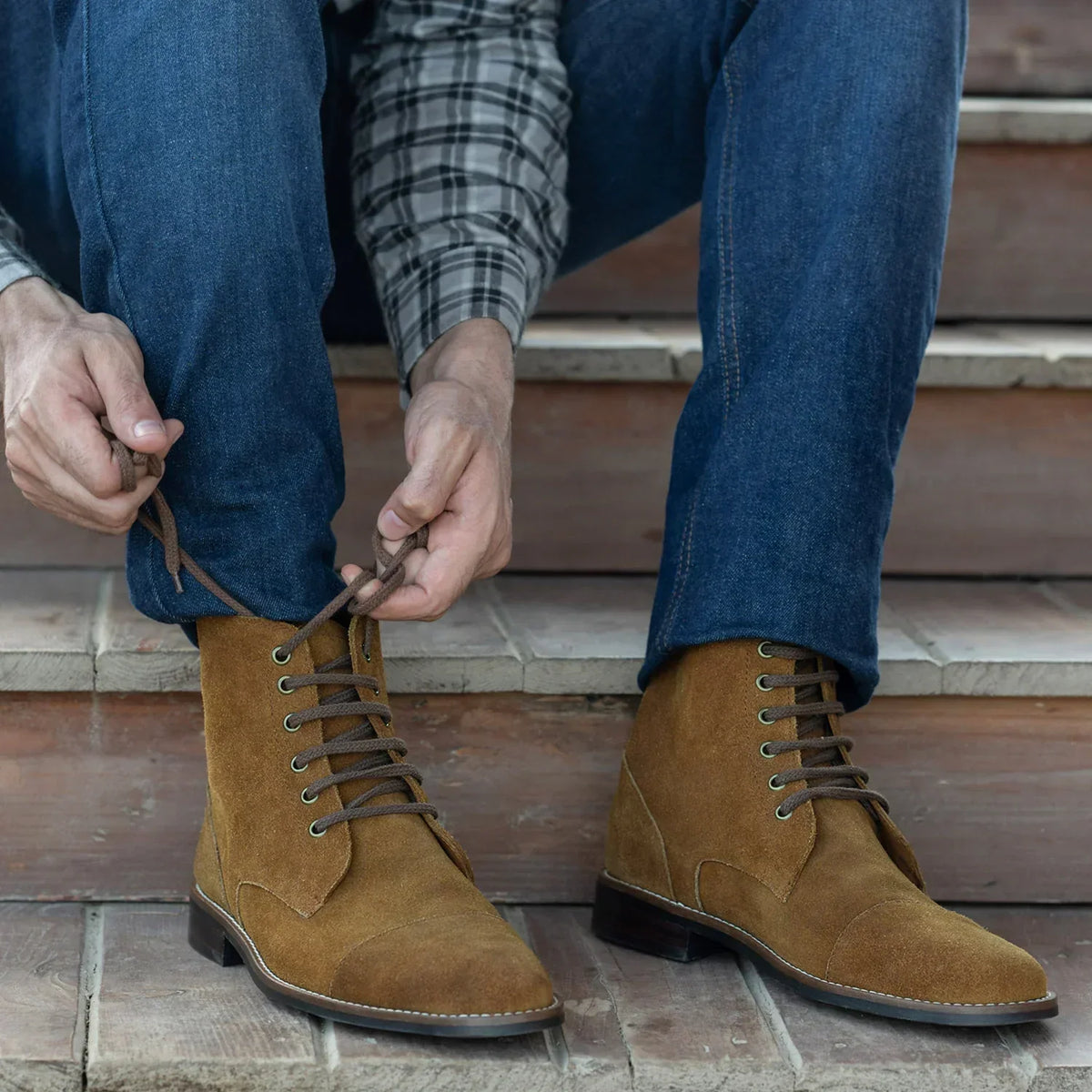 Knight Derby Brown Suede Leather Boots Rugged Sole - men's boots in brown suede leather, view 10