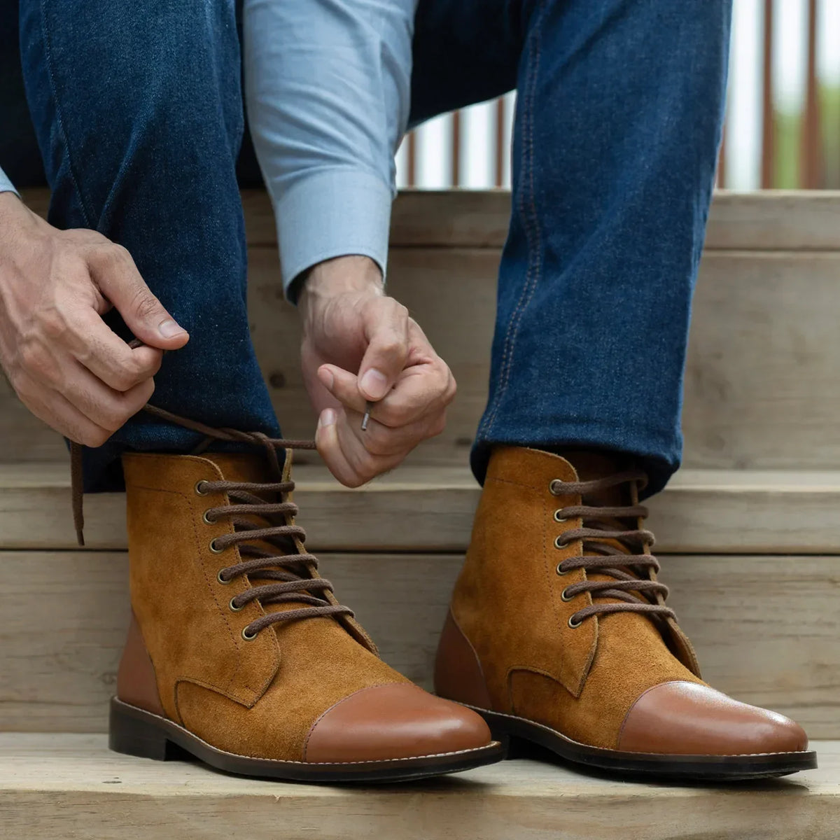 Knight Derby Tan & Brown Leather Boots Rugged Sole - men's boots in tan & brown genuine leather, view 10