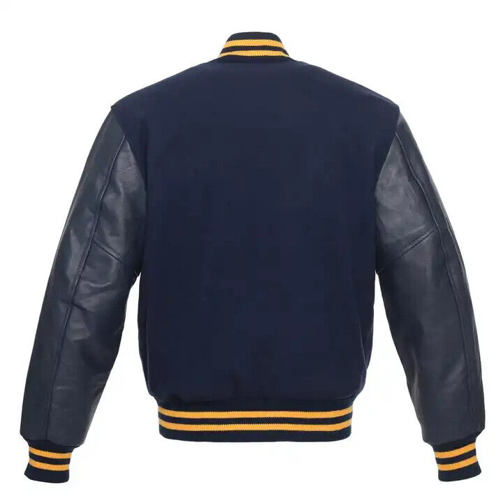 Brex Letterman Baseball Bomber Varsity Jacket Navy Wool Body & Leather Sleeves Jacket - varsity letterman jacket, view 2