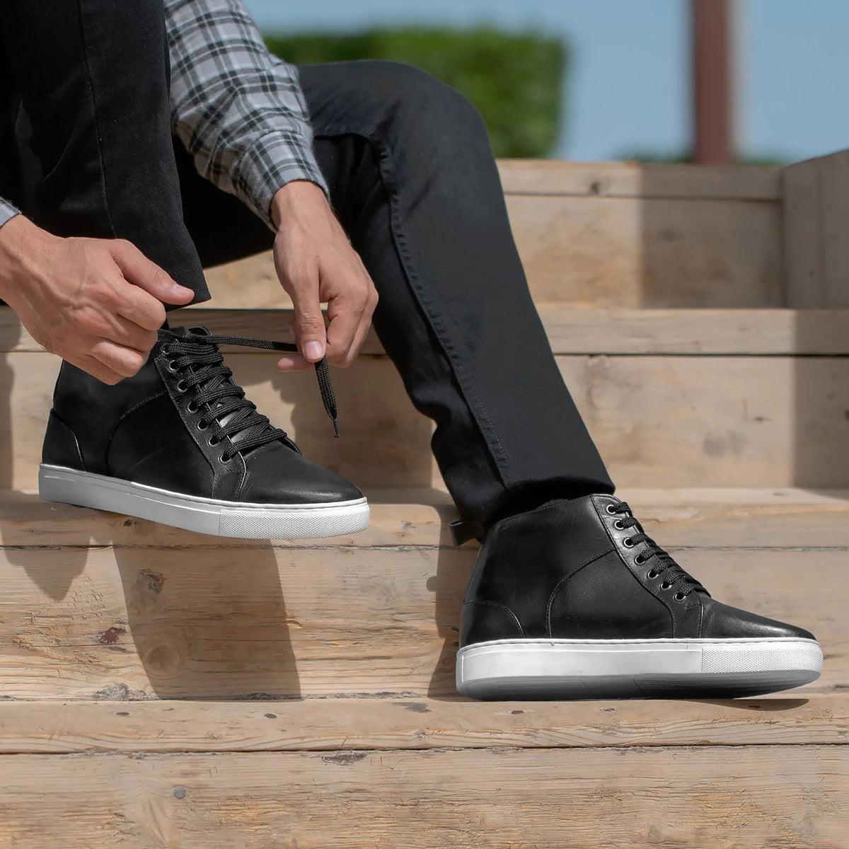 Marty High Top Black Leather Sneakers - men's sneakers in black cowhide leather, view 10