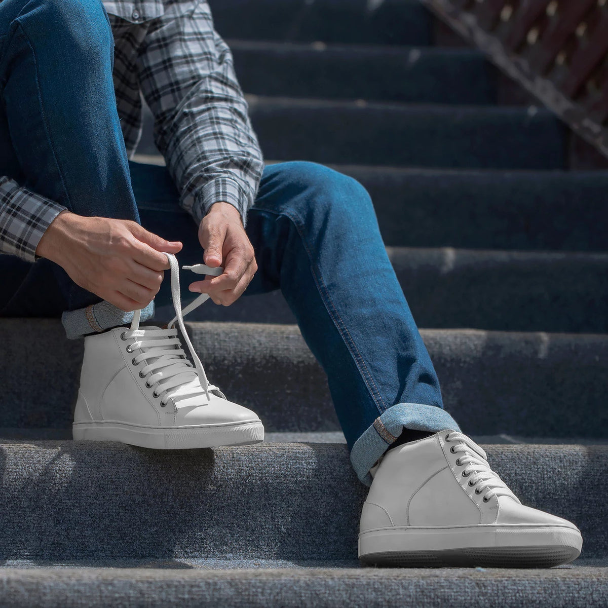 Marty High Top White Leather Sneakers - men's sneakers in white cowhide leather, view 10