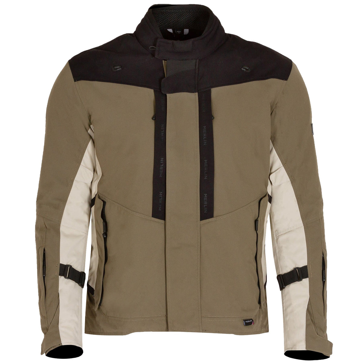 Brex International Merlin Borderlands D3O Laminated Jacket - Moss - long unisex and men's textile motorcycle jacket in beige