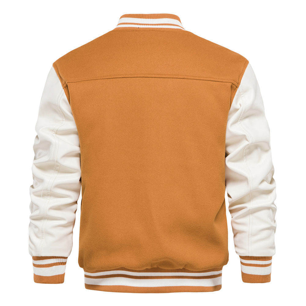 Brex New Varsity Letterman bomber Jacket Camel Wool Body With Cowhide Leather Sleeves - varsity letterman jacket, view 3