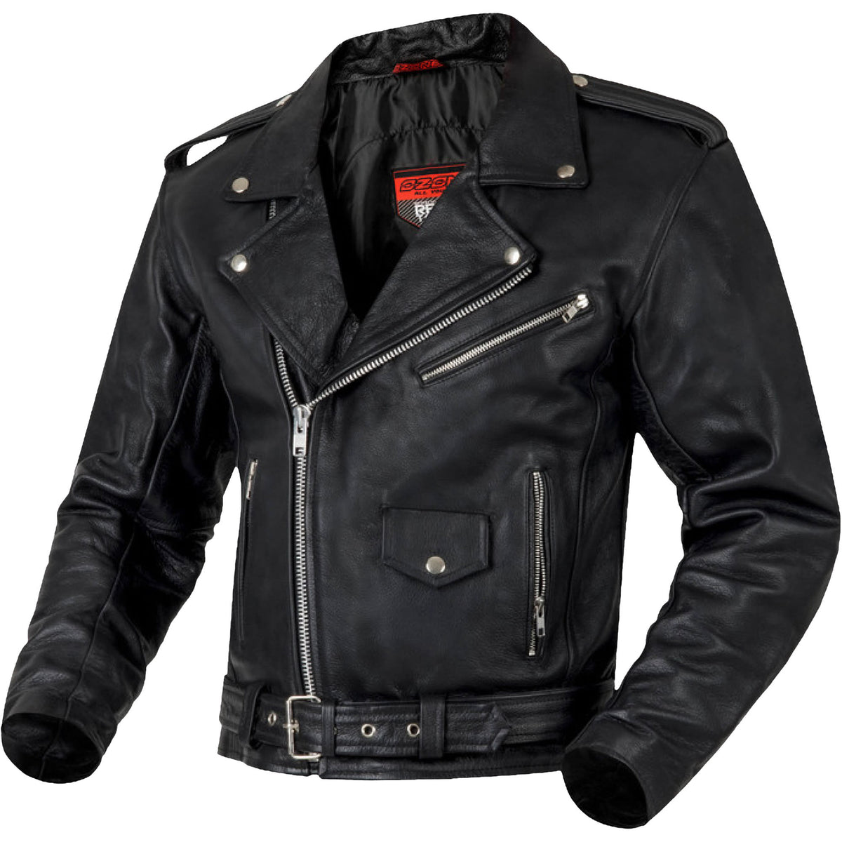 Brex International Ozone Classic Ramones Leather Jacket - Black - short unisex and men's leather motorcycle jacket in black