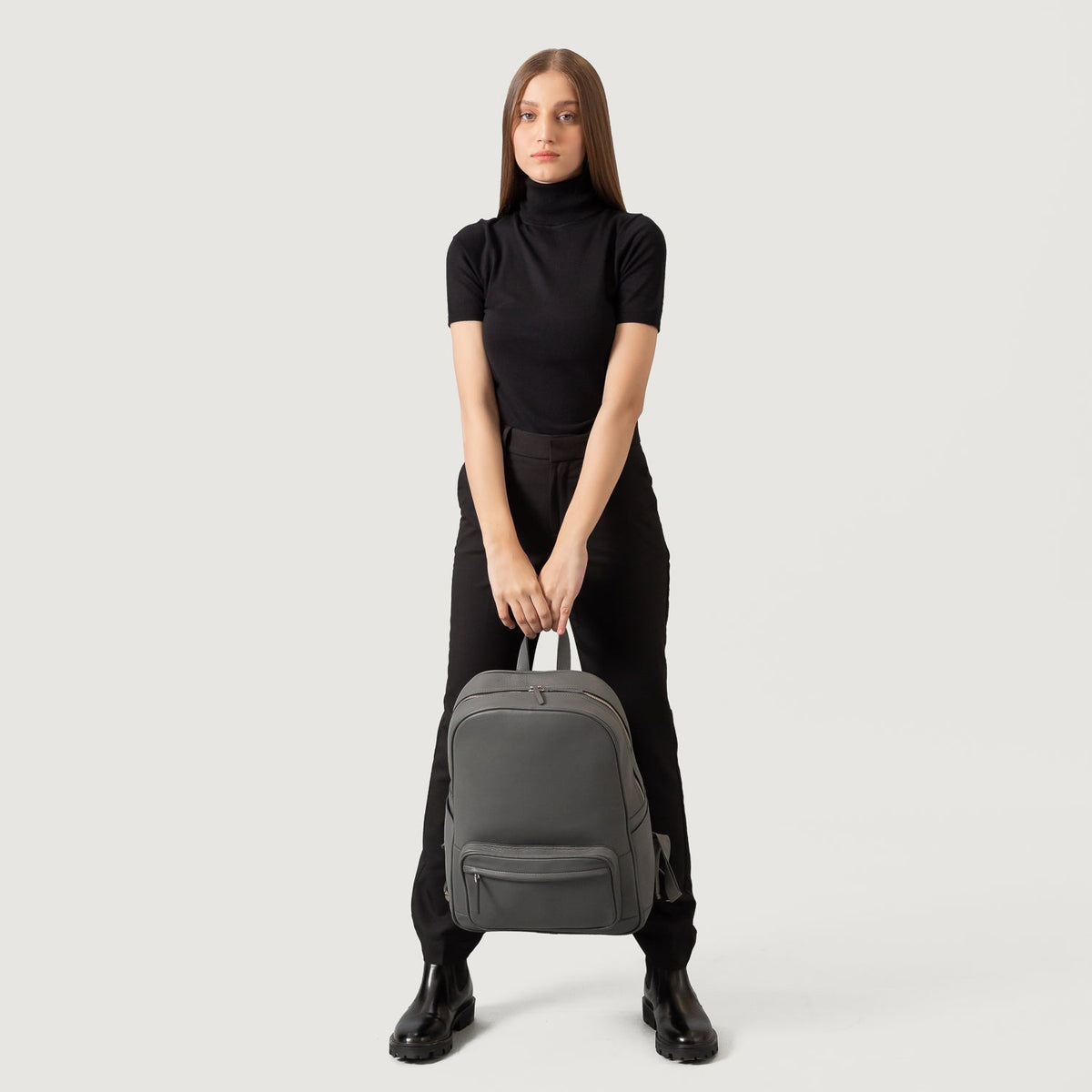 Brex Philos Grey Leather Backpack - grey leather backpack, view 9