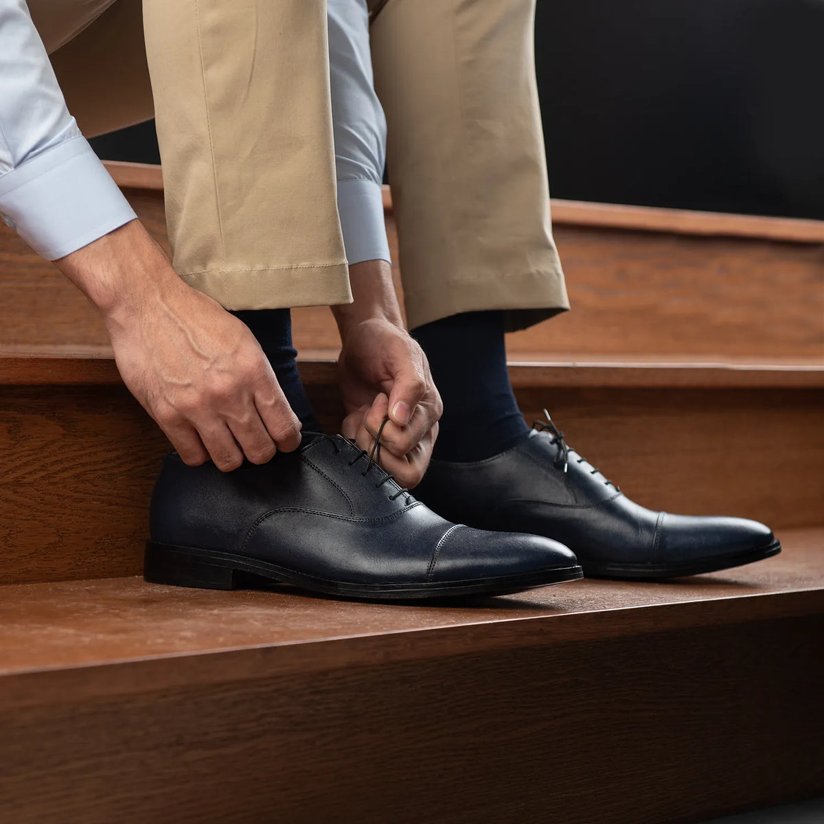 Professor Oxford Midnight Blue Leather Shoes - men's shoes in midnight blue genuine leather, view 10
