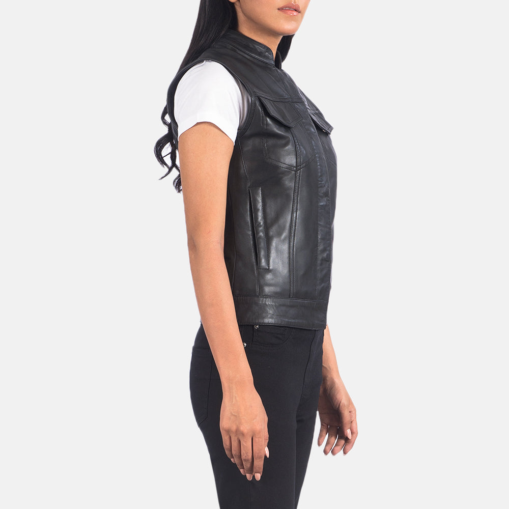 Brex Rayne Moto Black Leather Vest - women's vest in black sheepskin leather, view 6