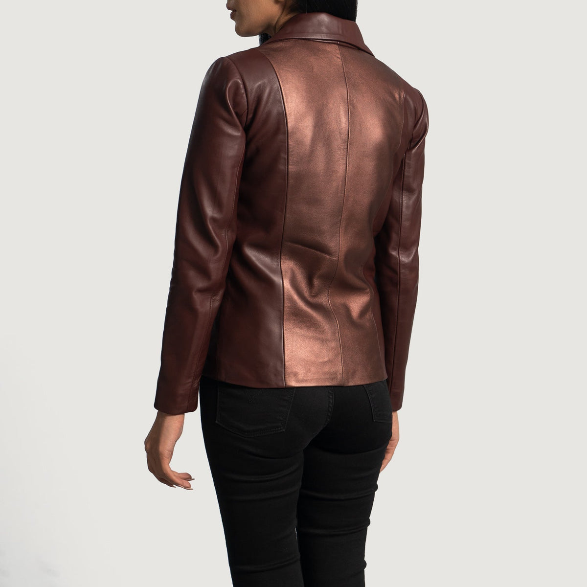 Brex Ruby Metallic Maroon Leather Blazer - women's blazer in metallic maroon sheepskin leather, view 6