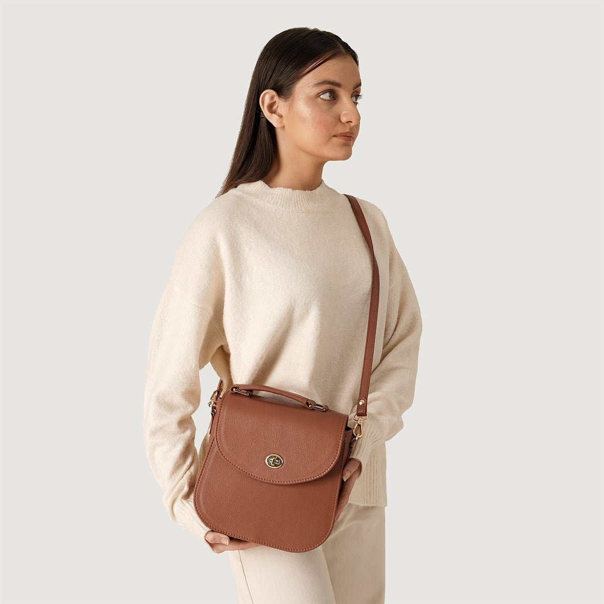 Brex Sandra Brown Leather Saddle Bag - brown leather saddle bag, view 9