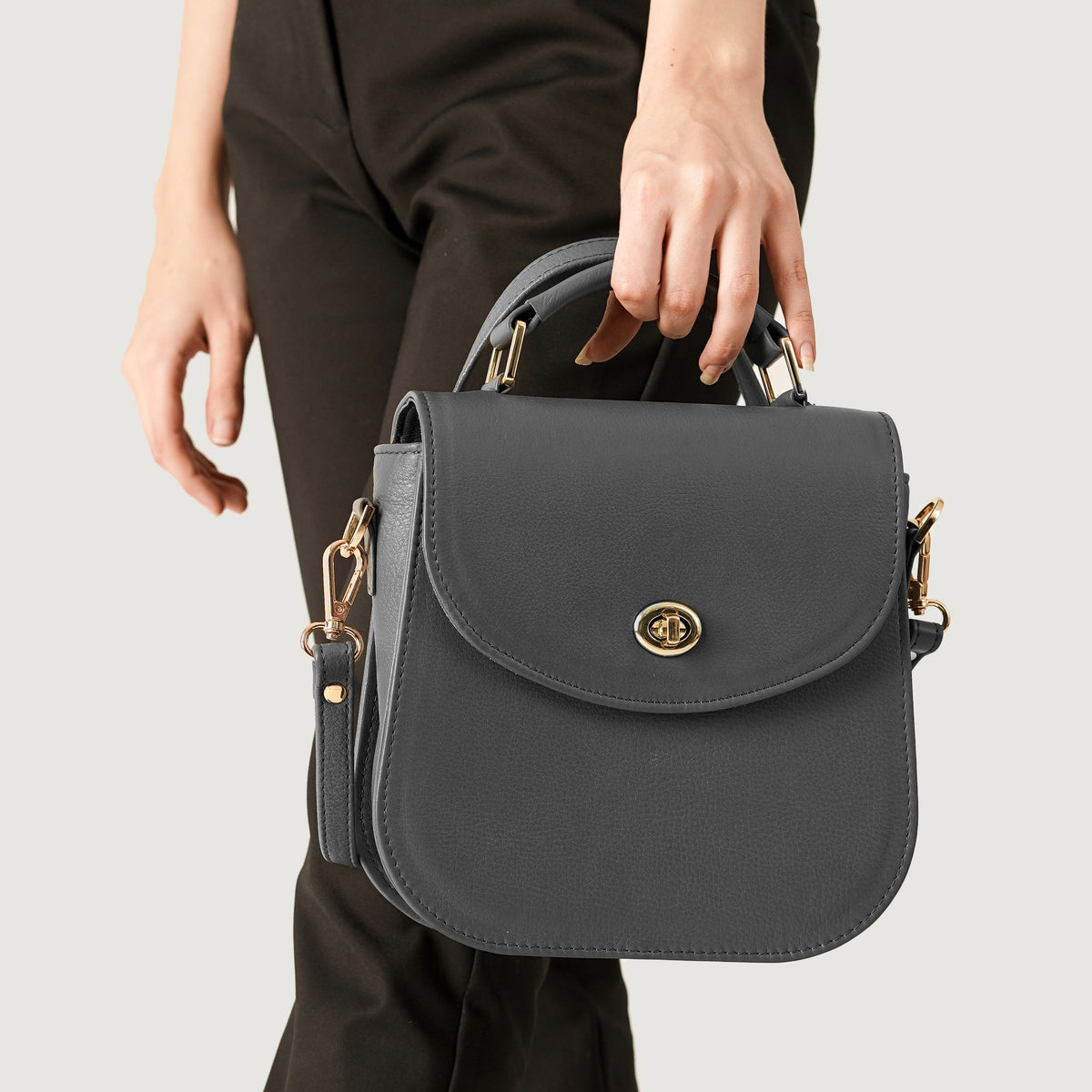 Brex Sandra Grey Leather Saddle Bag - grey leather saddle bag, view 9