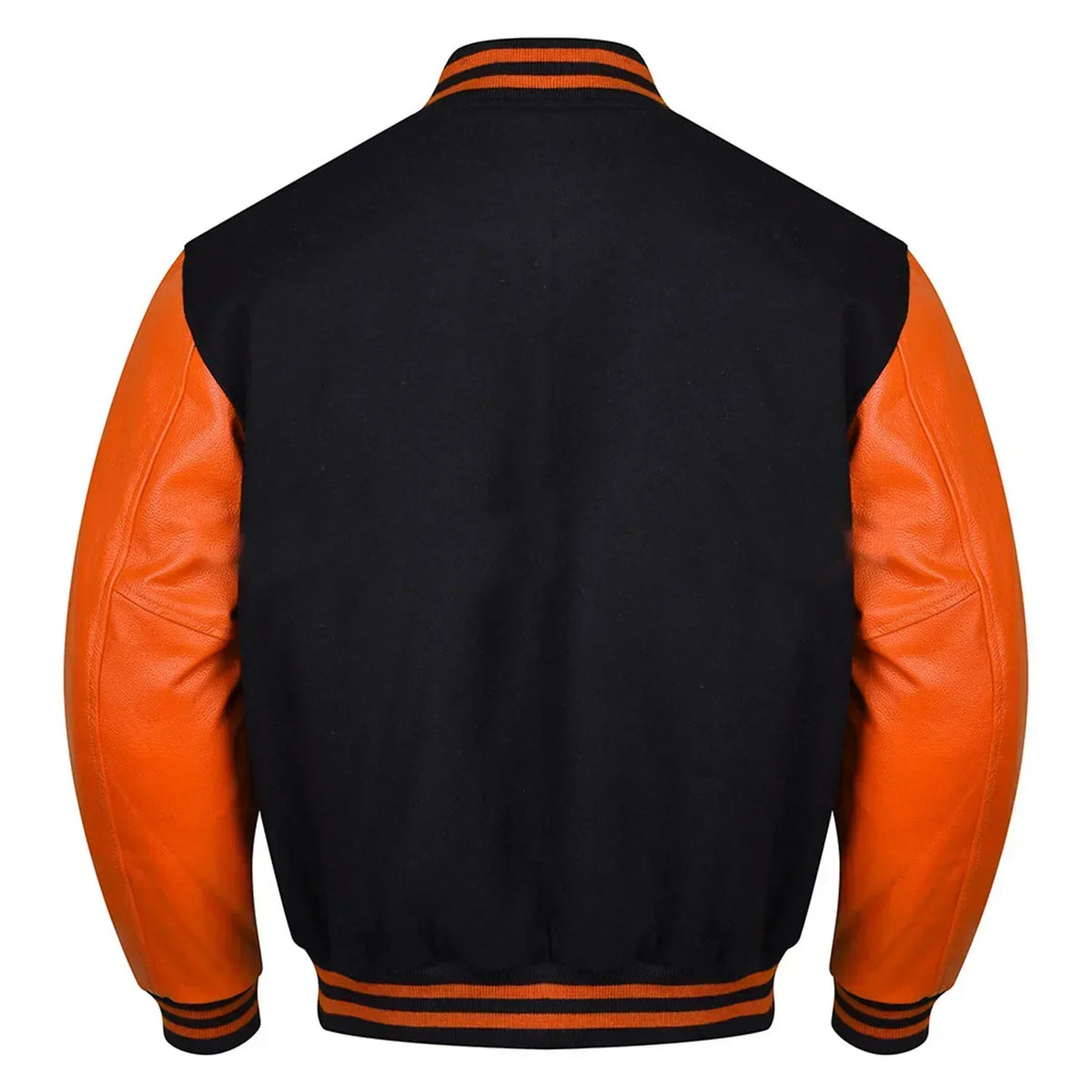 Brex Varsity Black Letterman Baseball Wool & Orange Real Leather Sleeves Jacket - varsity letterman jacket, view 2