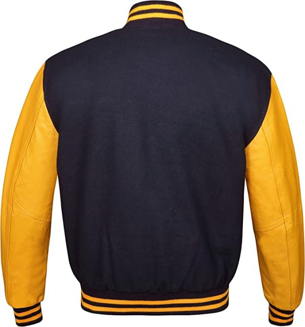 Brex Varsity Bomber Letterman Retro Black Wool & Gold Real Leather Sleeves Jackets - varsity letterman jacket, view 2