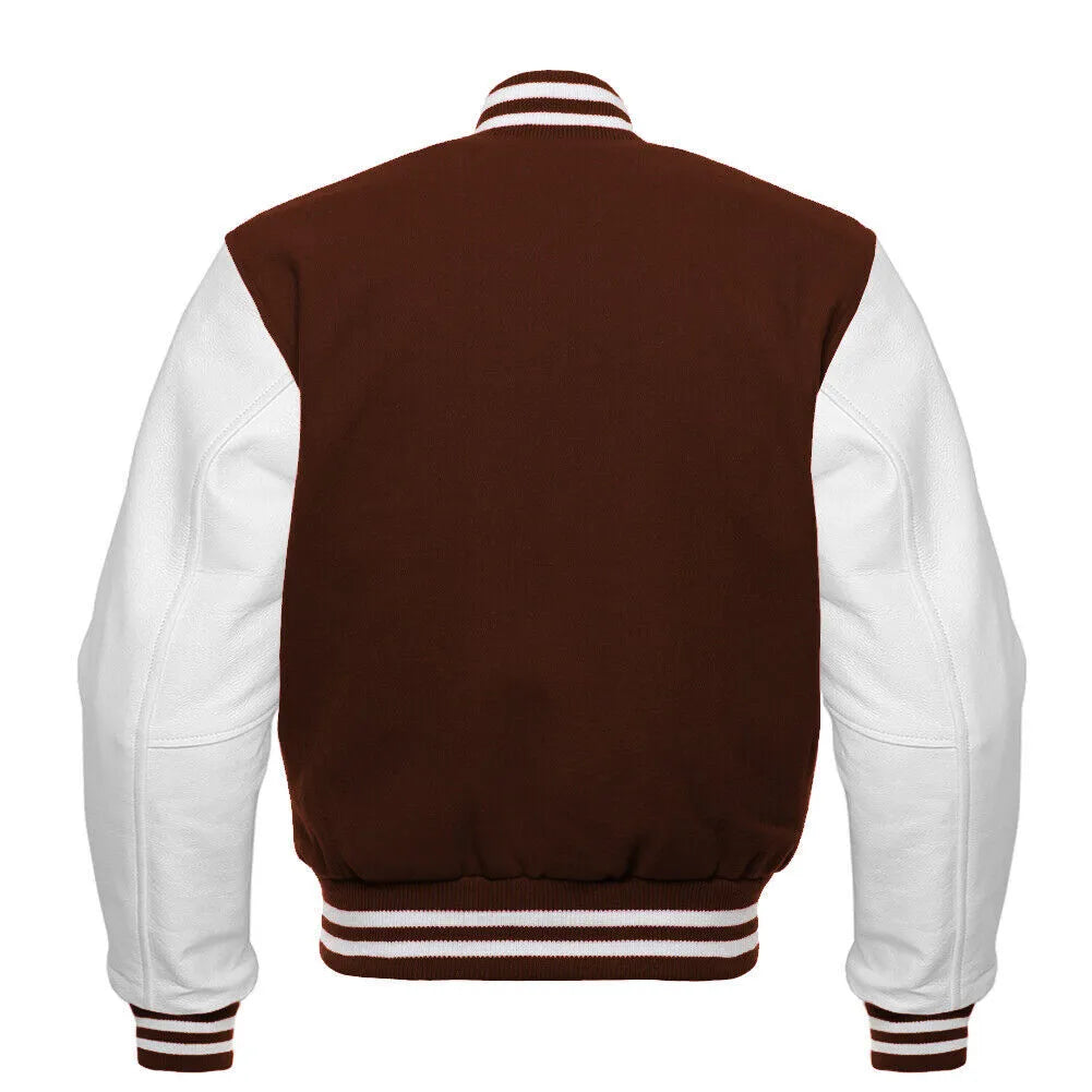 Brex Varsity Brown Letterman Baseball Wool & White Real Leather Sleeves Jacket - varsity letterman jacket, view 2