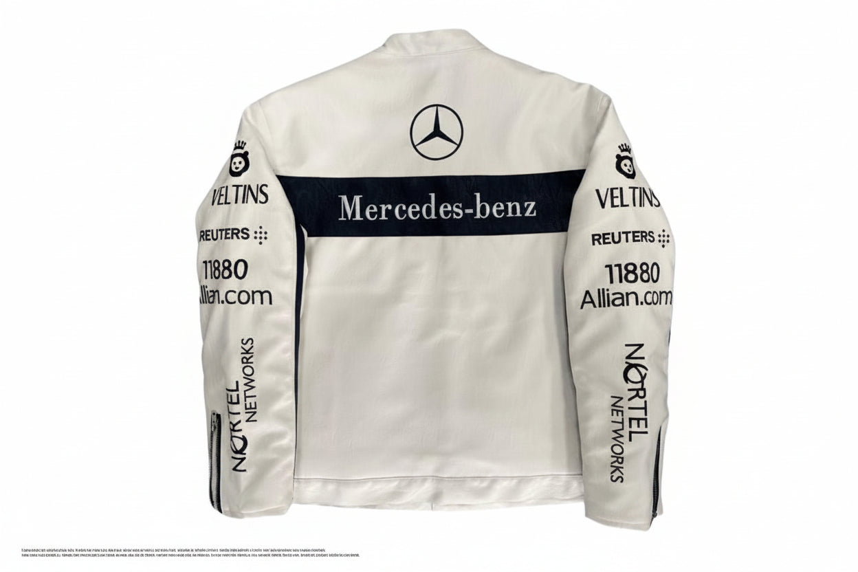 Mercedes White Leather Racing Jacket