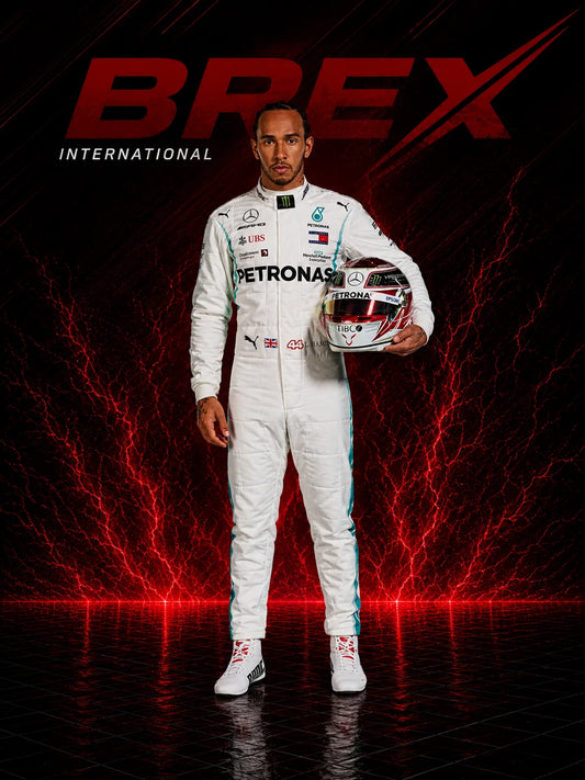 Detailed embroidery and premium stitching on the 2019 Lewis Hamilton Formula 1 racing suit replica.
