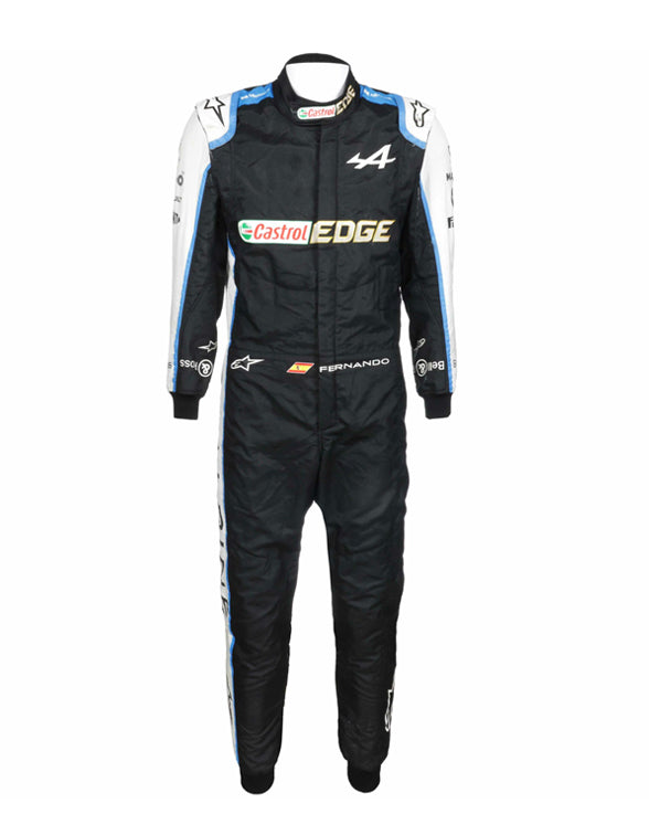 2021 Fernando Alonso Alpine Formula 1 racing suit inspired by his return to Formula 1.