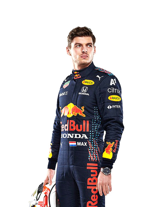 2021 Max Verstappen Red Bull Honda Formula 1 racing suit inspired by his World Championship season.