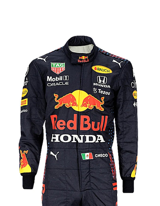 2021 Sergio Perez Red Bull Honda Formula 1 racing suit replica inspired by his debut Red Bull season.