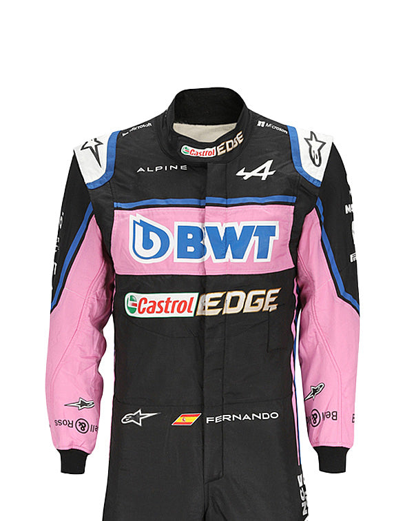 2022 Fernando Alonso Alpine Formula 1 racing suit inspired by the Alpine F1 Team season.