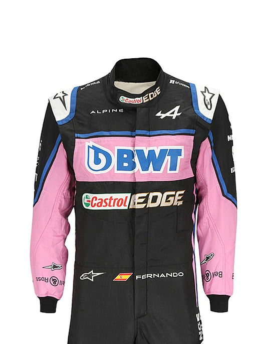 2022 Fernando Alonso Alpine Formula 1 racing suit inspired by the Alpine F1 Team season.