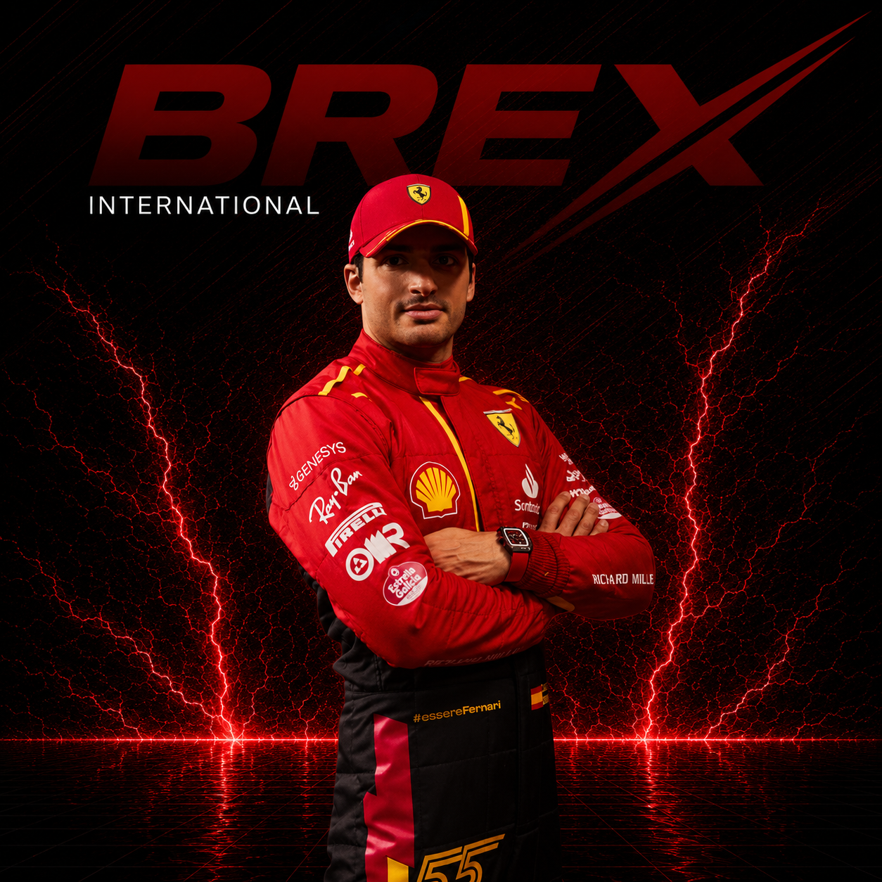2023 Carlos Sainz Ferrari F1 Spain GP racing suit inspired by the Spanish Grand Prix.