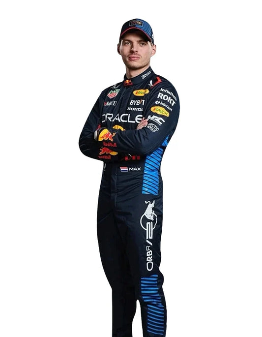 2024 Max Verstappen Red Bull Racing Formula 1 racing suit inspired by the championship season.