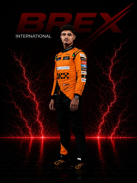 2024 McLaren F1 Team Lando Norris racing suit inspired by Formula 1 competition.