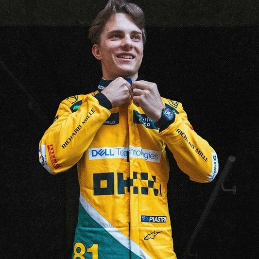 2024 Oscar Piastri Monaco GP McLaren Formula 1 racing suit inspired by the Monte Carlo Grand Prix.