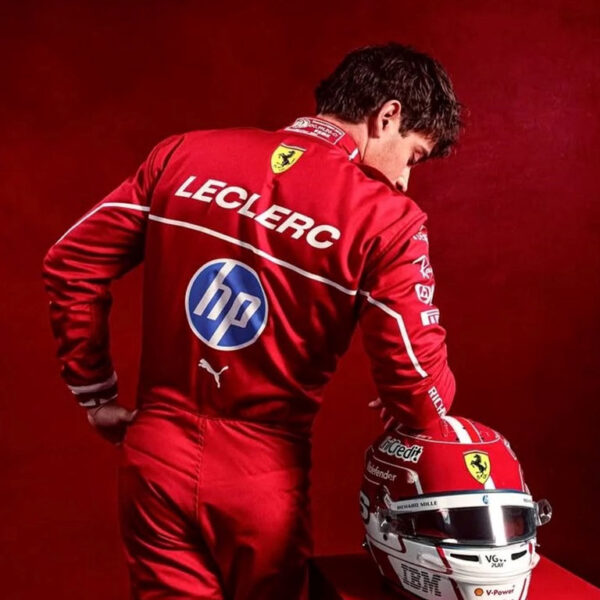2025 Charles Leclerc Ferrari F1 Racing Suit inspired by the iconic Grand Prix design with premium motorsport styling.