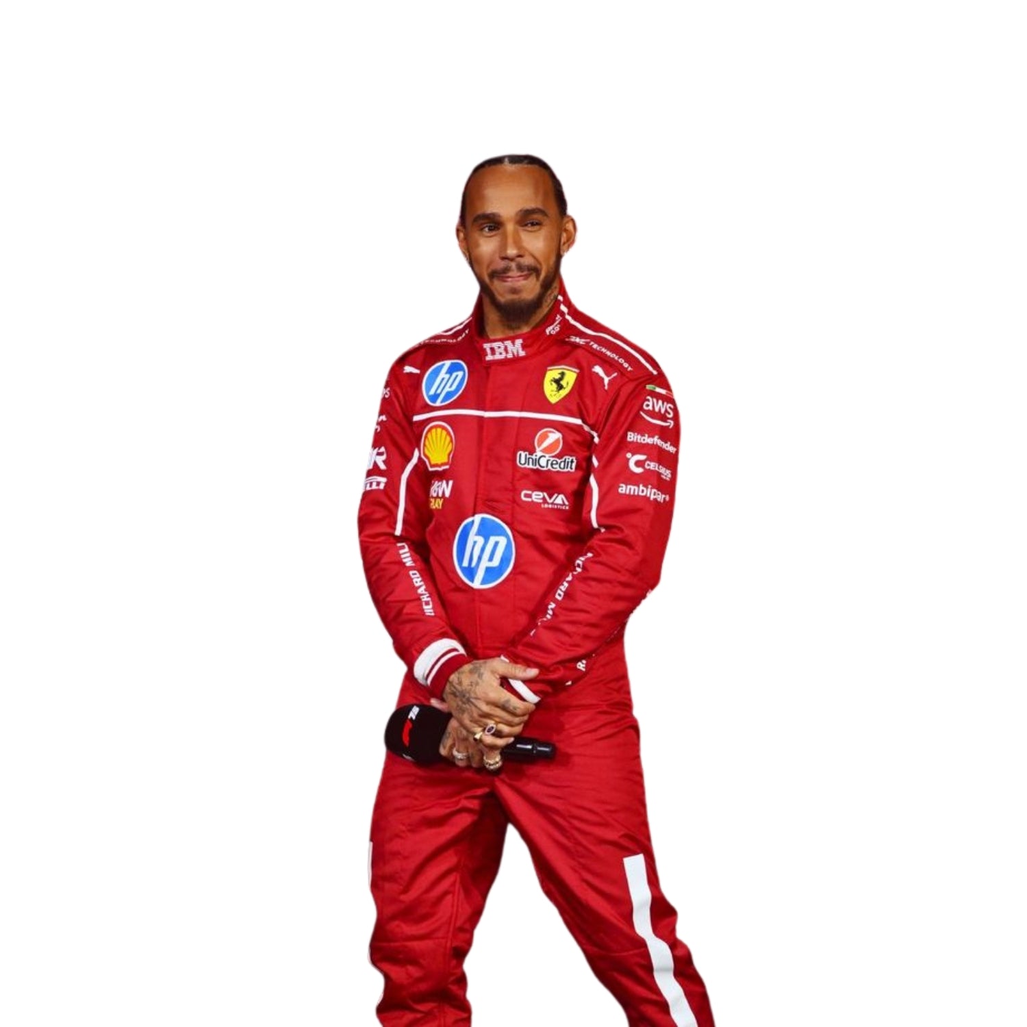Professional-style 2025 Lewis Hamilton motorsport racing suit replica with premium finish.