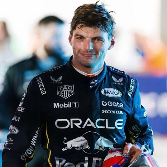 Max Verstappen Las Vegas Grand Prix Formula 1 racing suit inspired by Red Bull Racing.